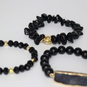 Love Amethyst Rose Midnight Obsidian Trio Bracelet 3 Pcs Set