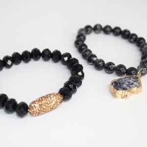 Love Amethyst Rose Midnight Obsidian Duo 2Pcs Bracelet Set